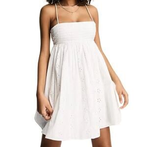ASOS Design Broderie Cotton Pleat Bust Babydoll Dress in White, Size 10​​​​